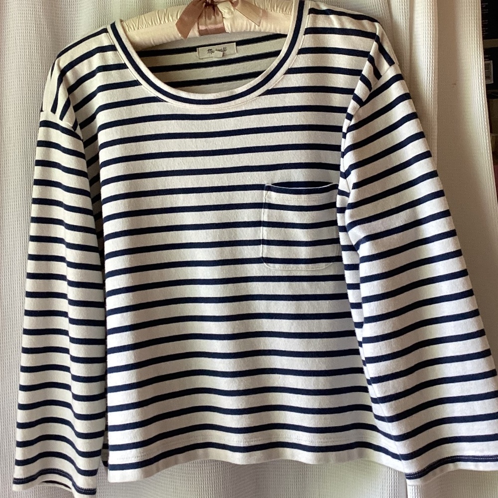 Madewell Boxy Cropped Striped 3/4 sleeve top * EUC*
